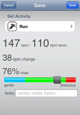 Heart Rate Recovery Session Screenshot
